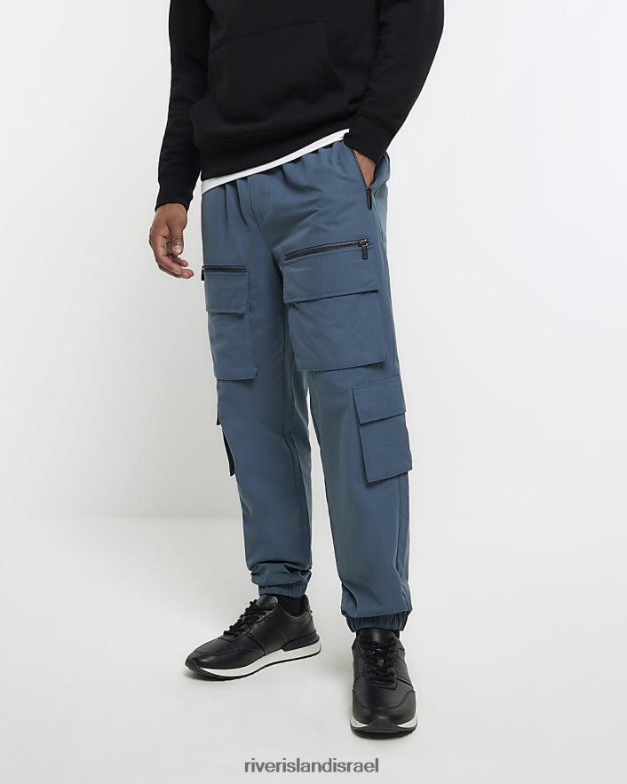לבוש River Island מכנסי מטען רב כיסים בגזרה דקיקה כְּחוֹל גברים BDZ4082421