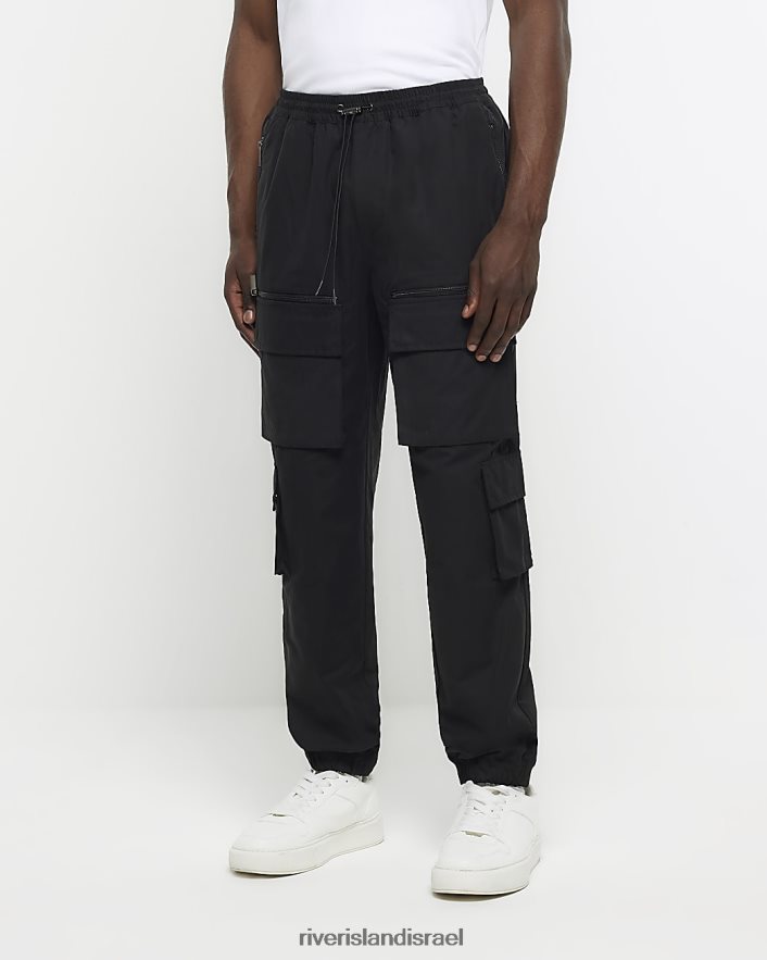 לבוש River Island מכנסי מטען רב כיסים בגזרה דקיקה שָׁחוֹר גברים BDZ4082422