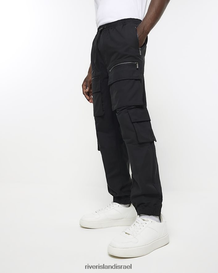 לבוש River Island מכנסי מטען רב כיסים בגזרה דקיקה שָׁחוֹר גברים BDZ4082422