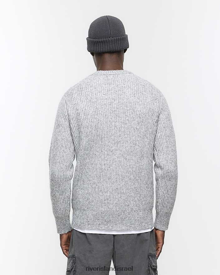 לבוש River Island מגשר צלעות רך בכושר דק אפור גברים BDZ4082426