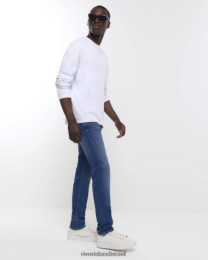 לבוש River Island ג'ינס בגזרת סקיני מכובס כחול כהה גברים BDZ4082470