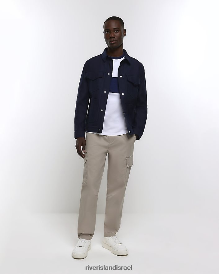 לבוש River Island ז'קט מערבי בשילוב פשתן בכושר רגיל חיל הים גברים BDZ4082474