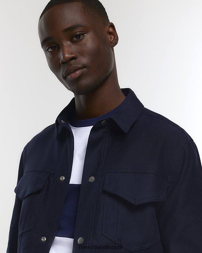 לבוש River Island ז'קט מערבי בשילוב פשתן בכושר רגיל חיל הים גברים BDZ4082474