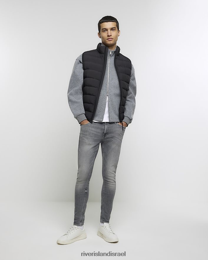 לבוש River Island ספריי על ג'ינס סופר סקיני בכושר אפור גברים BDZ4082475