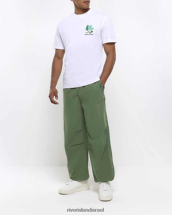 לבוש River Island חולצת טריקו גרפית פרחונית בכושר רגיל לבן גברים BDZ4082479