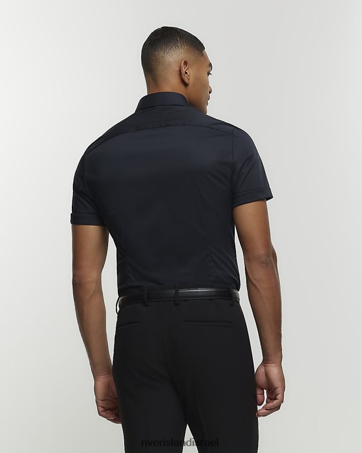 לבוש River Island חולצת שרוול קצר בכושר שרוול שָׁחוֹר גברים BDZ4082481