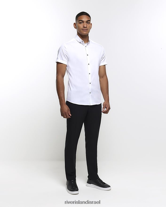 לבוש River Island חולצת שרוול קצר בכושר שרוול לבן גברים BDZ4082482