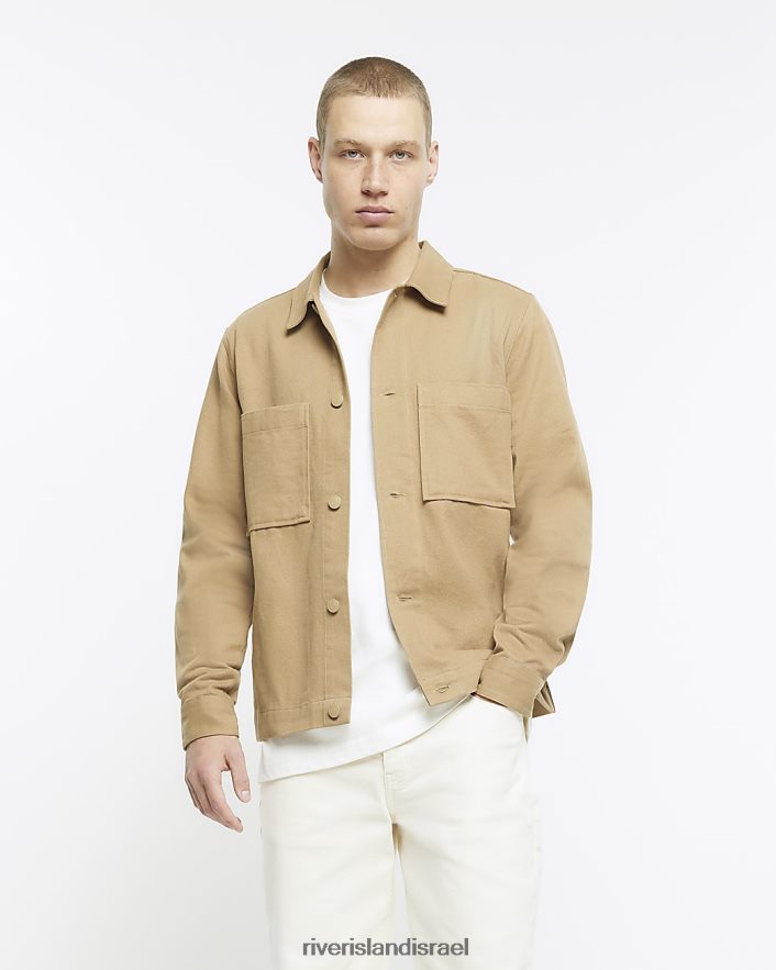 לבוש River Island חולצת כיס חזה בכושר רגיל חום גברים BDZ4082483