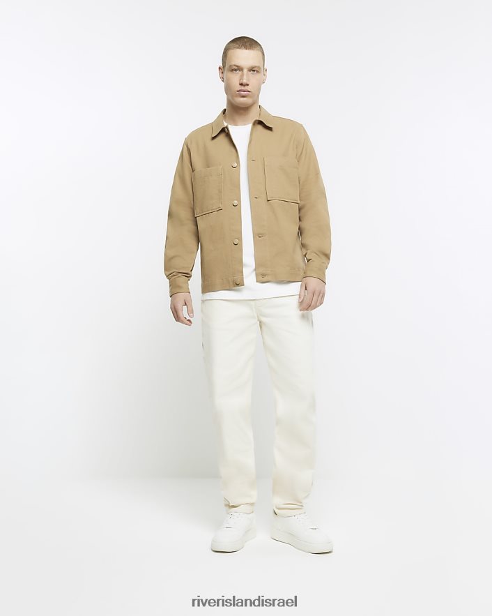 לבוש River Island חולצת כיס חזה בכושר רגיל חום גברים BDZ4082483