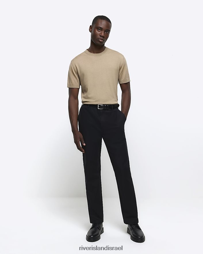 לבוש River Island חולצת טריקו סרוגה בגזרה דקיקה אֶבֶן גברים BDZ4082486