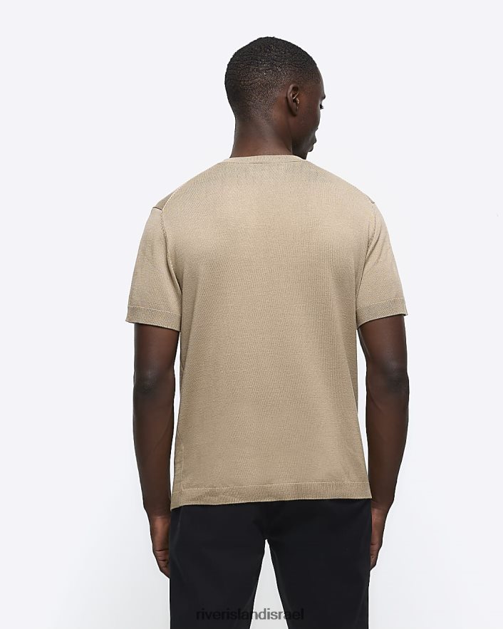 לבוש River Island חולצת טריקו סרוגה בגזרה דקיקה אֶבֶן גברים BDZ4082486