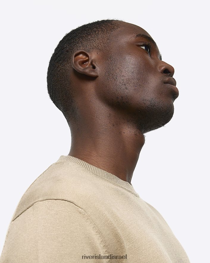 לבוש River Island חולצת טריקו סרוגה בגזרה דקיקה אֶבֶן גברים BDZ4082486