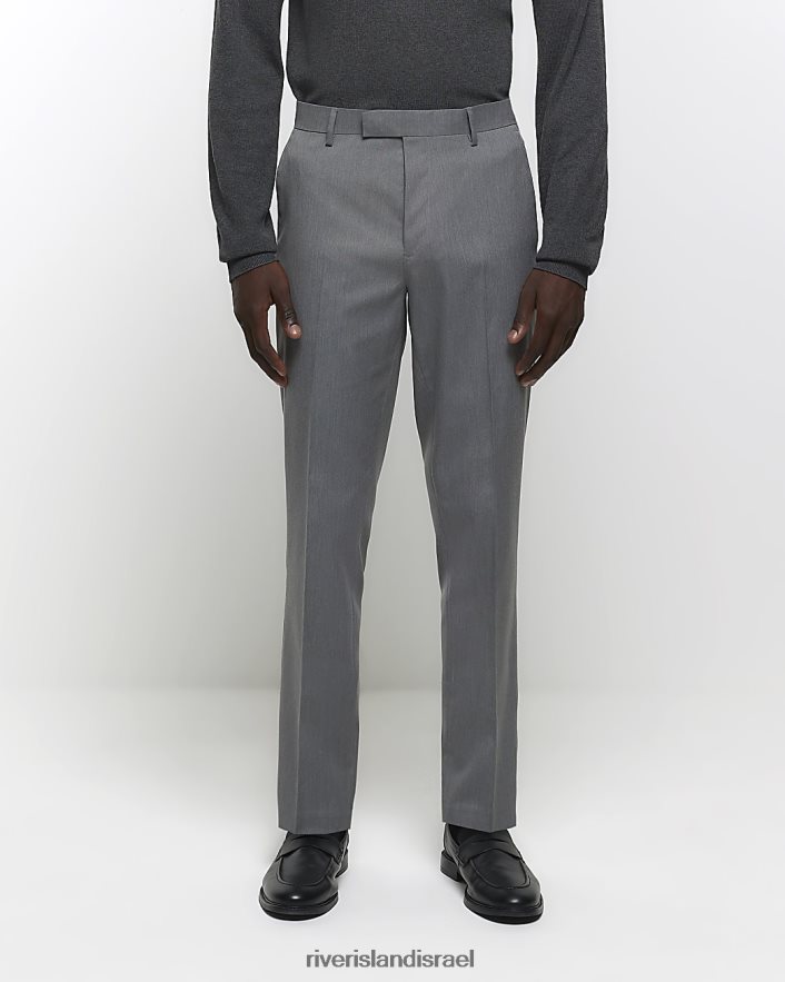 לבוש River Island מכנסיים חליפת אריג בגזרה רזה אפור גברים BDZ4082493