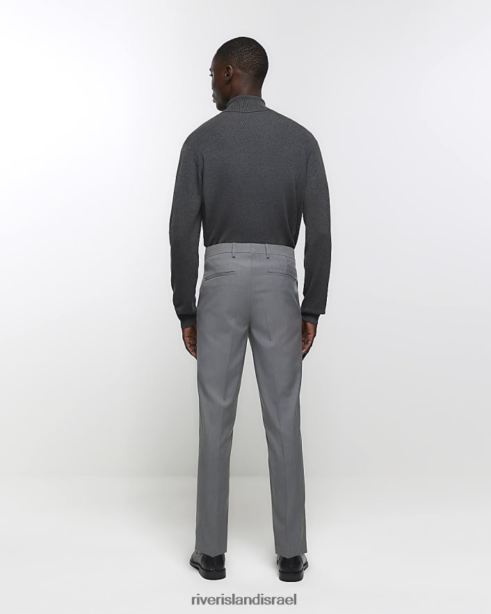 לבוש River Island מכנסיים חליפת אריג בגזרה רזה אפור גברים BDZ4082493