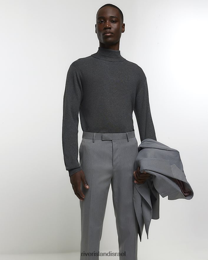 לבוש River Island מכנסיים חליפת אריג בגזרה רזה אפור גברים BDZ4082493