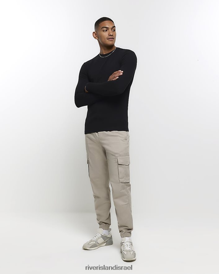 לבוש River Island חולצת טריקו עם שרוול ארוך בהתאמה לשרירים שָׁחוֹר גברים BDZ4082496