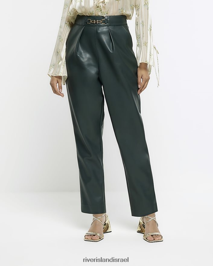 לבוש River Island מכנסי סיגריות מעור מלאכותי ירוק נשים BDZ408249