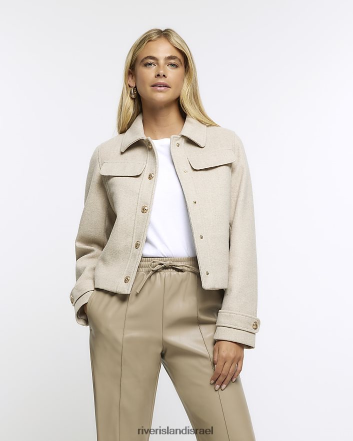 לבוש River Island ז'קט קרופ מכופתרת בז' נשים BDZ40825