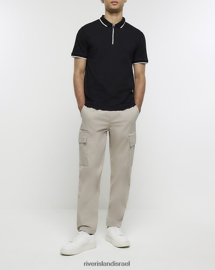 לבוש River Island פולו מודבק בגזרה דק בכושר שָׁחוֹר גברים BDZ4082502