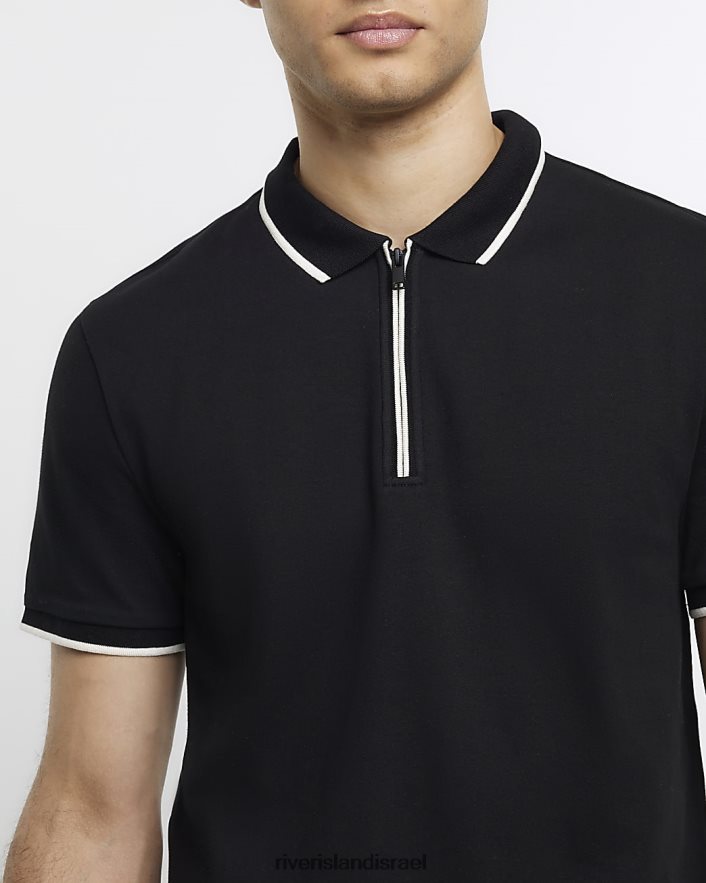 לבוש River Island פולו מודבק בגזרה דק בכושר שָׁחוֹר גברים BDZ4082502