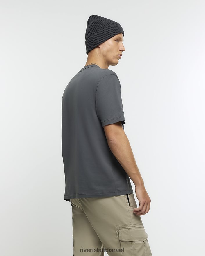 לבוש River Island חולצת טריקו בכושר רגיל אפור גברים BDZ4082519