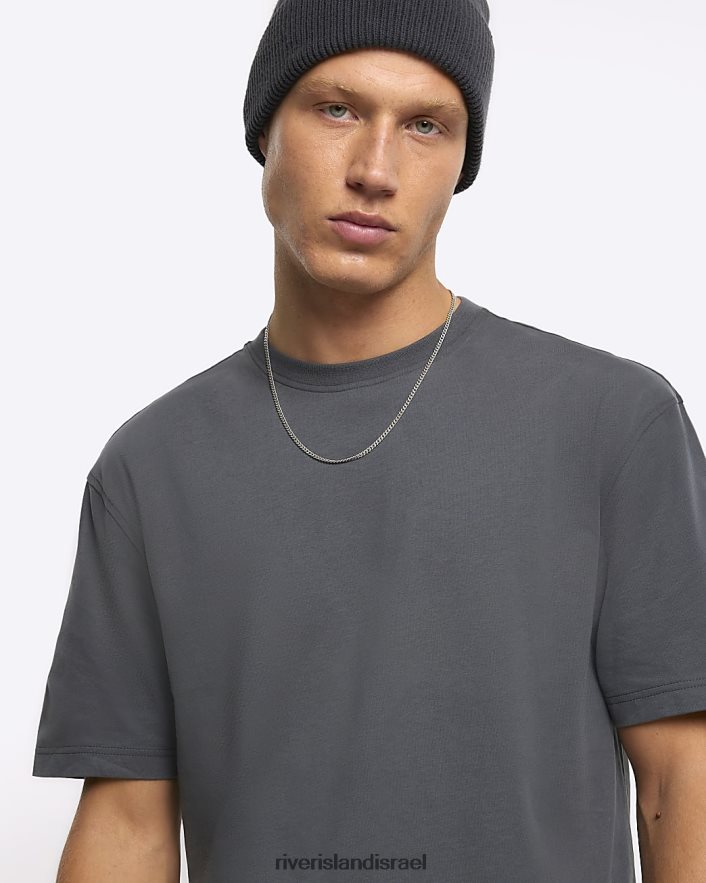 לבוש River Island חולצת טריקו בכושר רגיל אפור גברים BDZ4082519