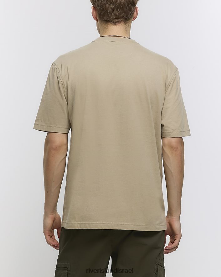 לבוש River Island חולצת טריקו בכושר רגיל אֶבֶן גברים BDZ4082522