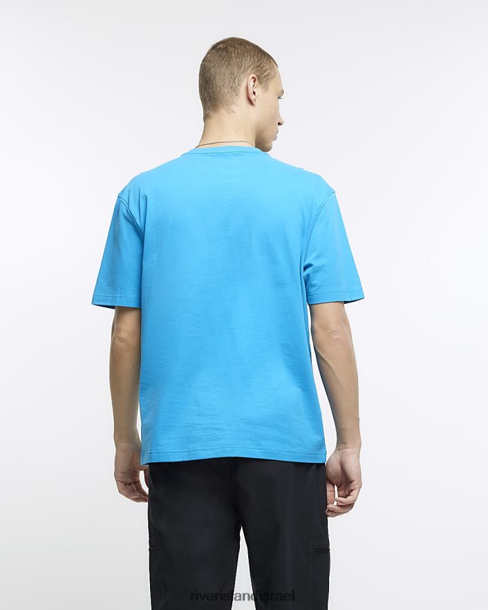 לבוש River Island חולצת טריקו בכושר אקווה רגיל גברים BDZ4082523