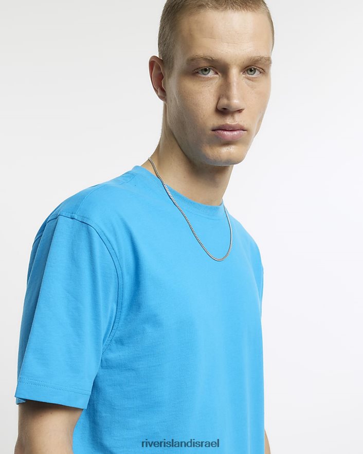 לבוש River Island חולצת טריקו בכושר אקווה רגיל גברים BDZ4082523