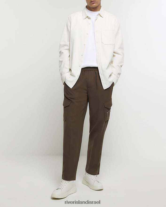 לבוש River Island חולצת קורדרוי בכושר רגיל לבן גברים BDZ4082529