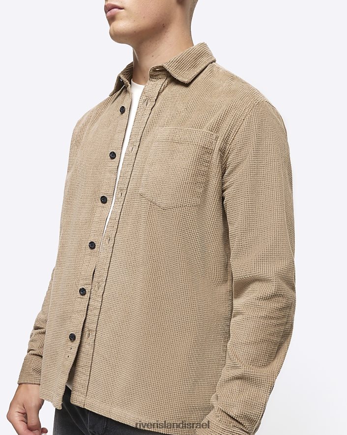 לבוש River Island חולצת קורדרוי בכושר רגיל אֶבֶן גברים BDZ4082531