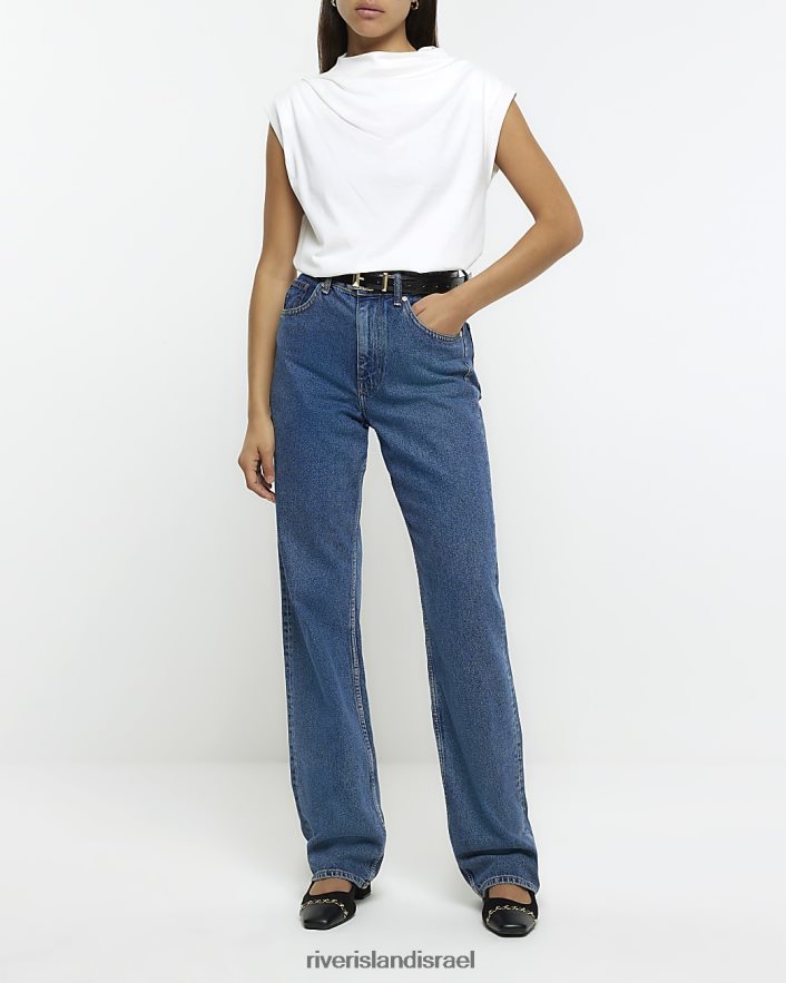 לבוש River Island חולצת טריקו עם צווארון מעטה לבן נשים BDZ408254