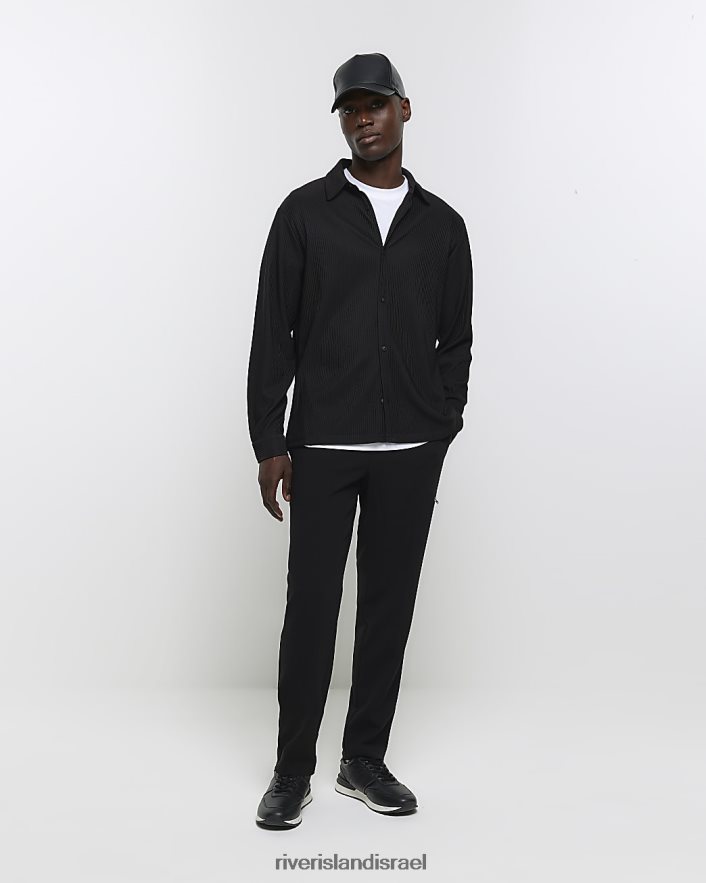 לבוש River Island חולצה עם שרוולים ארוכים בכושר רגיל שָׁחוֹר גברים BDZ4082555