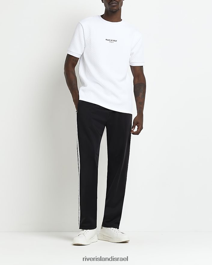 לבוש River Island חולצת טריקו רקומה עם קווילט בגזרה סמיכה לבן גברים BDZ4082557