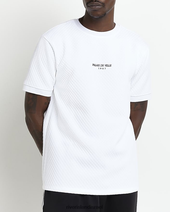 לבוש River Island חולצת טריקו רקומה עם קווילט בגזרה סמיכה לבן גברים BDZ4082557