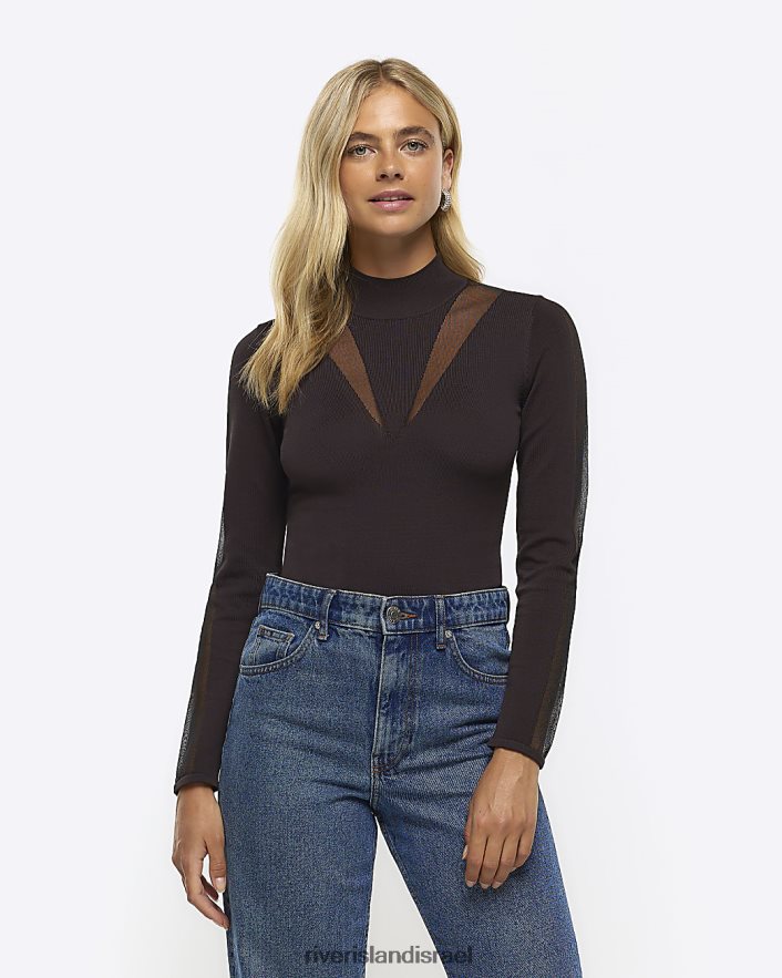 לבוש River Island חלק עליון עם שרוול ארוך חום נשים BDZ408257