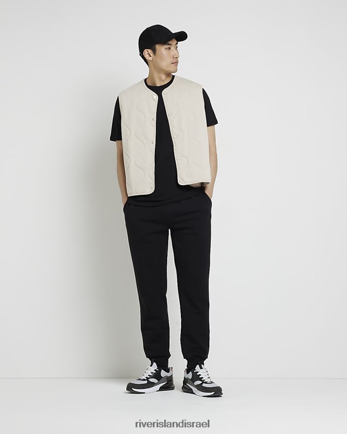 לבוש River Island חולצת טריקו בגזרה דקיקה שָׁחוֹר גברים BDZ4082577