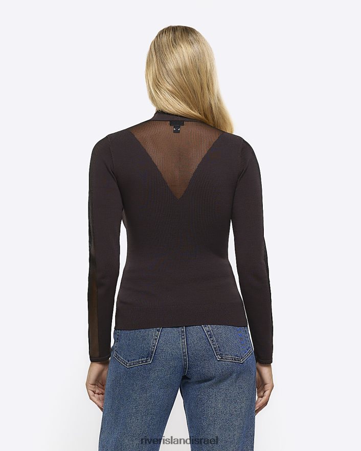 לבוש River Island חלק עליון עם שרוול ארוך חום נשים BDZ408257