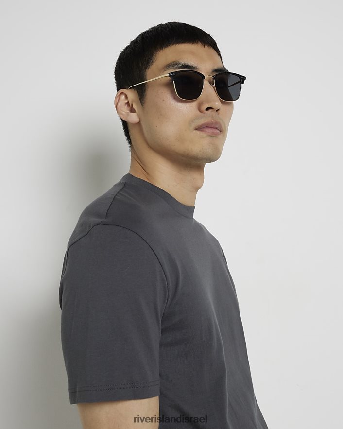 לבוש River Island חולצת טריקו בגזרה דקיקה אפור כהה גברים BDZ4082580