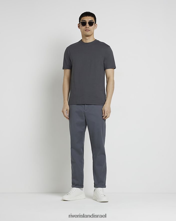 לבוש River Island חולצת טריקו בגזרה דקיקה אפור כהה גברים BDZ4082580