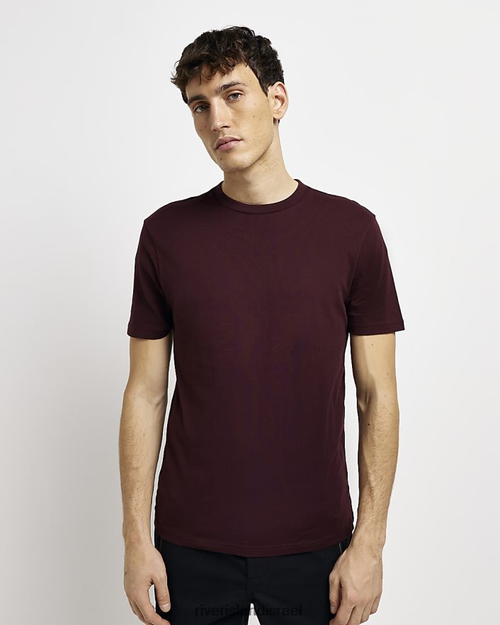 לבוש River Island חולצת טריקו בגזרה דקיקה אדום כהה גברים BDZ4082582