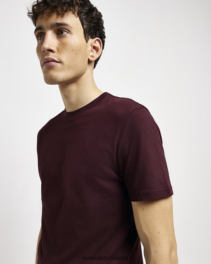 לבוש River Island חולצת טריקו בגזרה דקיקה אדום כהה גברים BDZ4082582