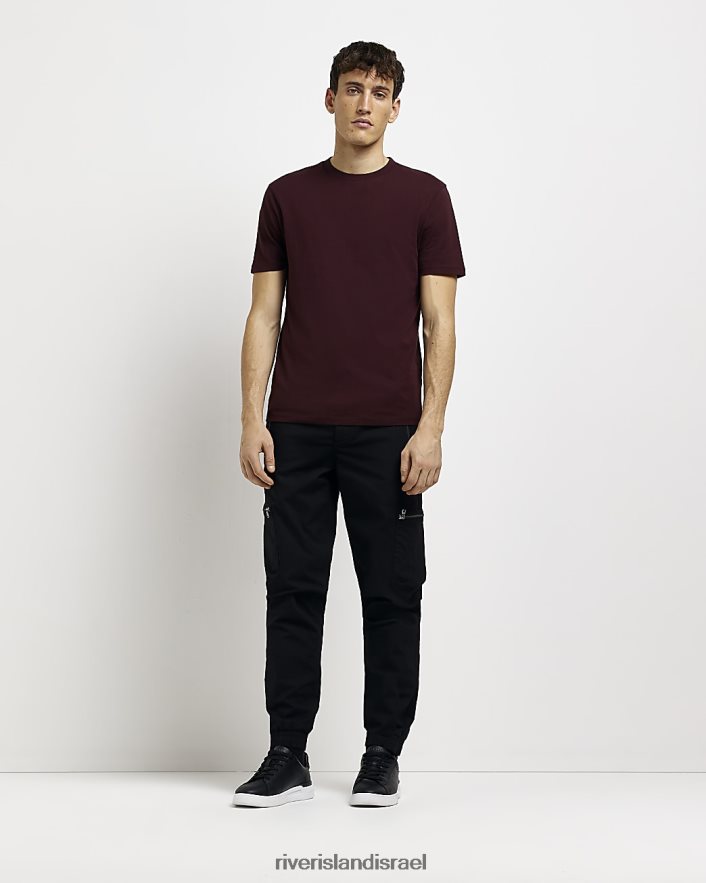 לבוש River Island חולצת טריקו בגזרה דקיקה אדום כהה גברים BDZ4082582