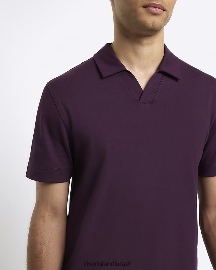 לבוש River Island פולו צווארון פתוח בגזרה דקיקה סָגוֹל גברים BDZ4082584