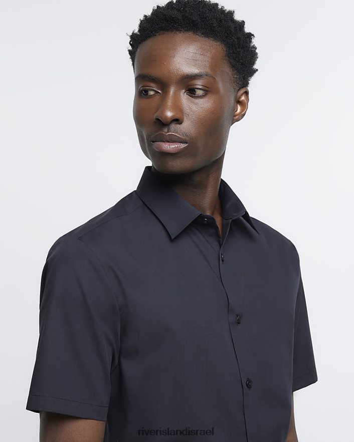 לבוש River Island חולצה עם שרוולים קצרים בגזרה דקיקה שָׁחוֹר גברים BDZ4082588