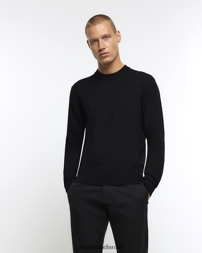 לבוש River Island מגשר צוות בכושר דק שָׁחוֹר גברים BDZ4082591