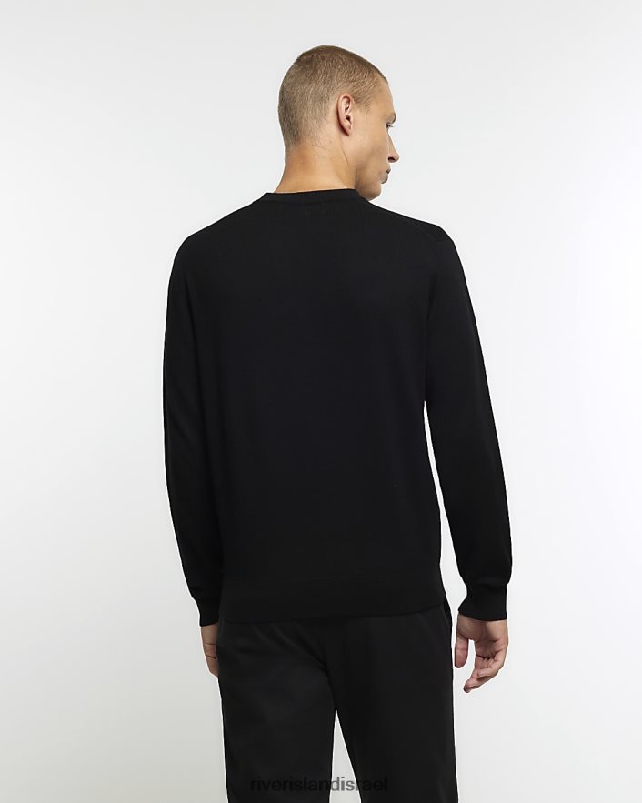 לבוש River Island מגשר צוות בכושר דק שָׁחוֹר גברים BDZ4082591