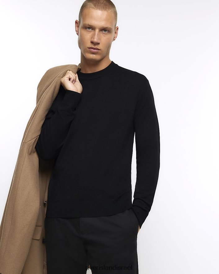 לבוש River Island מגשר צוות בכושר דק שָׁחוֹר גברים BDZ4082591