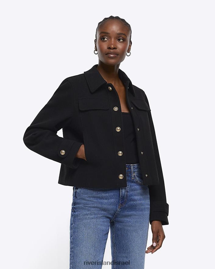 לבוש River Island ז'קט קרופ מכופתרת שָׁחוֹר נשים BDZ40826