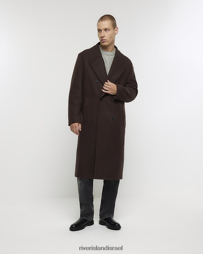 לבוש River Island מעיל פרמיום של תערובת צמר בהתאמה רגילה חום גברים BDZ4082605
